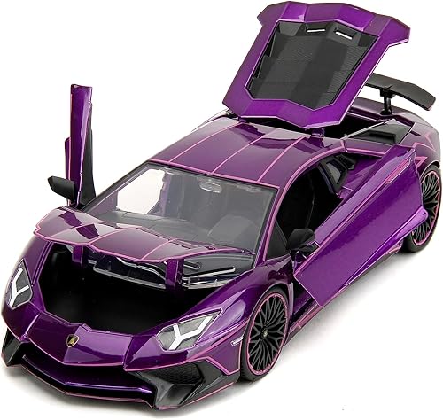 Miniatura 5 de Pink Slips 124 Lamborghini Aventador SV - Coche fundido a presión, juguetes para niños y adultos (líneas moradas y rosas)