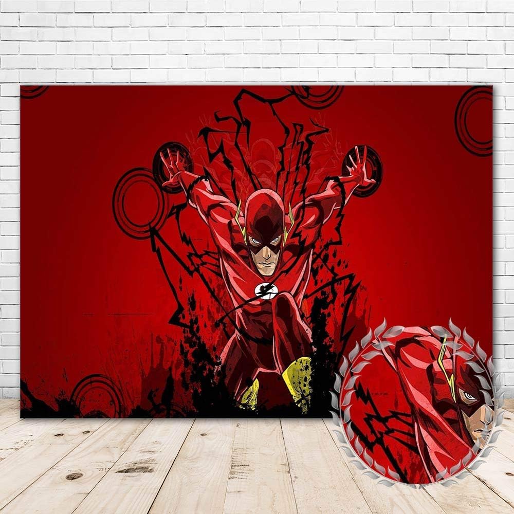 YouRan Super Hero Flash Birthday Backdrop 7x5 Comic Superhero The Flash Posters for Walls Decoration Happy Birthday Background The Flash Theme for Boys Party Supplies