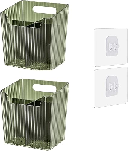 Juego de 2 cubos organizadores de almacenamiento para montar en la pared, estantes de baño, apilables, de plástico transparente, soporte para