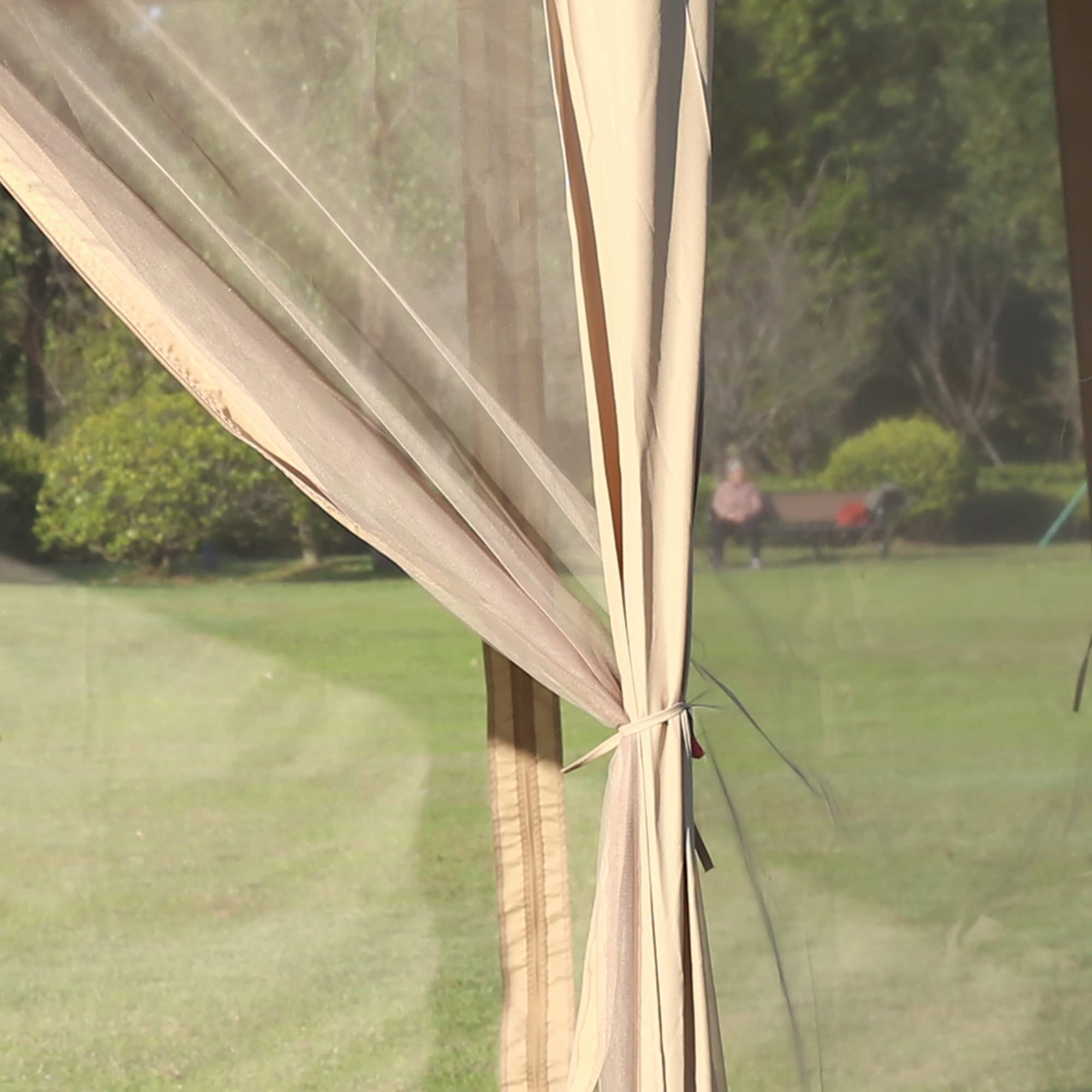 Outsunny Tonnelle Pliable 4x3,4x2,85 m Pavillon de Jardin Hexagonal avec Double Toit 6 Moustiquaires Démontables Sac de Transport Hauteur Ajustable sur 3 Niveaux et Anti-UV Gazebo pour Fête Patio