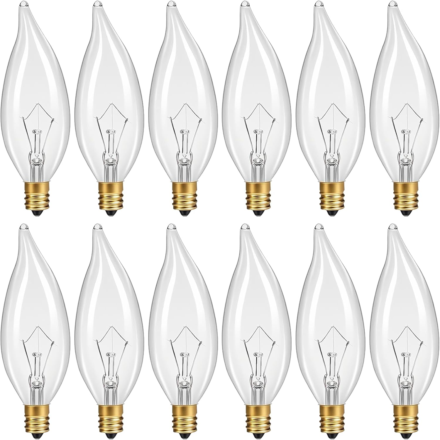 12-Pack E12 Chandelier Light Bulbs 60W Warm White 2700K 120V Candelabra Light Bulb for Ceiling Fan, 650 Lumens CA10 Dimmable Clear Candle Bulbs