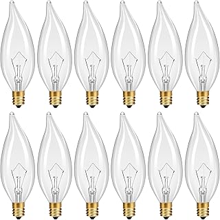 12-Pack E12 Chandelier Light Bulbs 60W Warm White 2700K 120V Candelabra Light Bulb for Ceiling Fan, 650 Lumens CA10 Dimmable Clear Candle Bulbs
