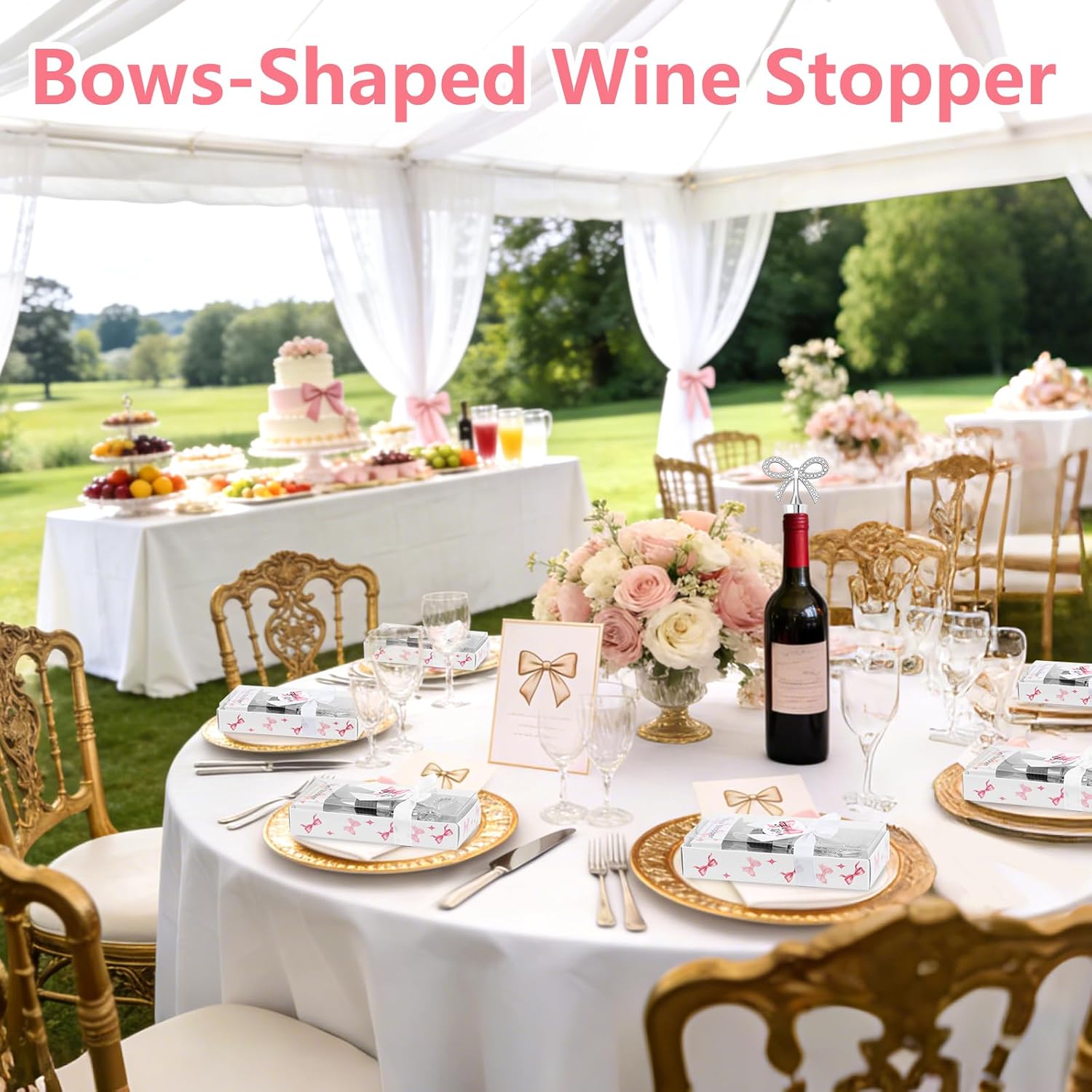 30PCS Bow Wine Stoppers for Coquette Favor Pink Bow Party Gifts for Guests Wedding Bridal Shower Souvenir Decorations