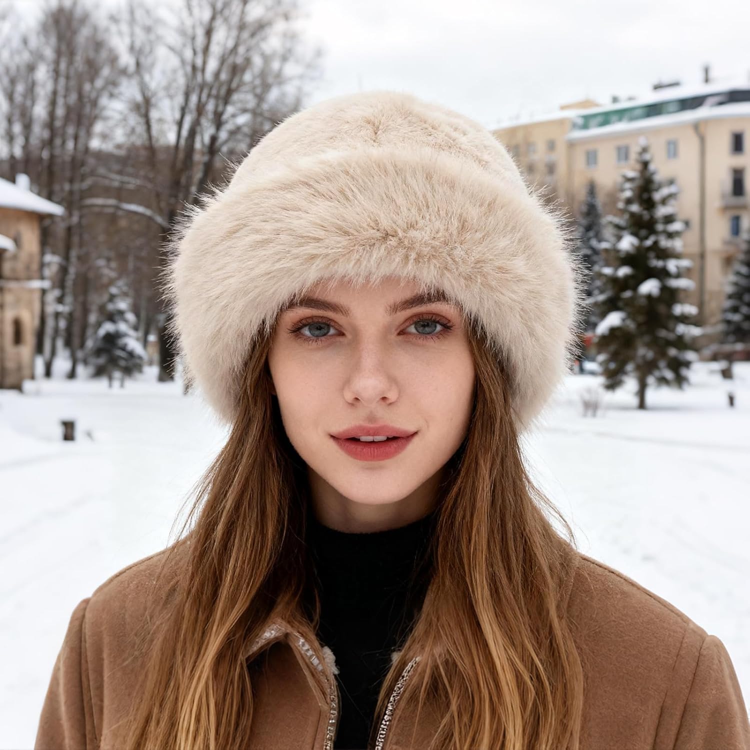 Womens Faux Fur Hat Winter Thickened Bucket Hat Warm Faux Fur Hats Plush Mongolian Hats Russian Beret for Women - Image 4