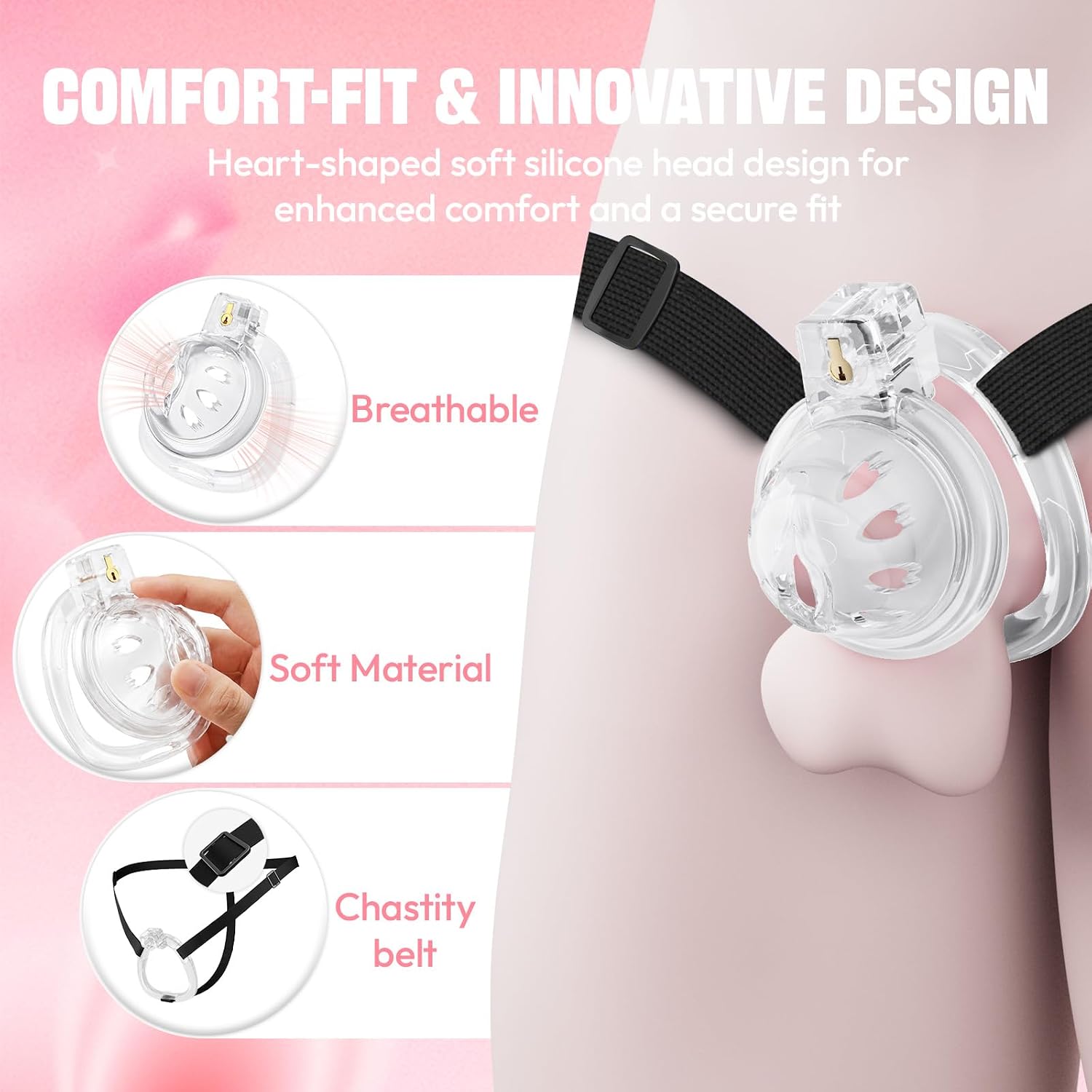 Chastity Cage Clear Cock Cage, Soft Silicone Chasity Cage with Invisible Lock, Comfortable Male Chastity Device, Penis Bondage BDSM Gear, Adult Sex Toys for Men