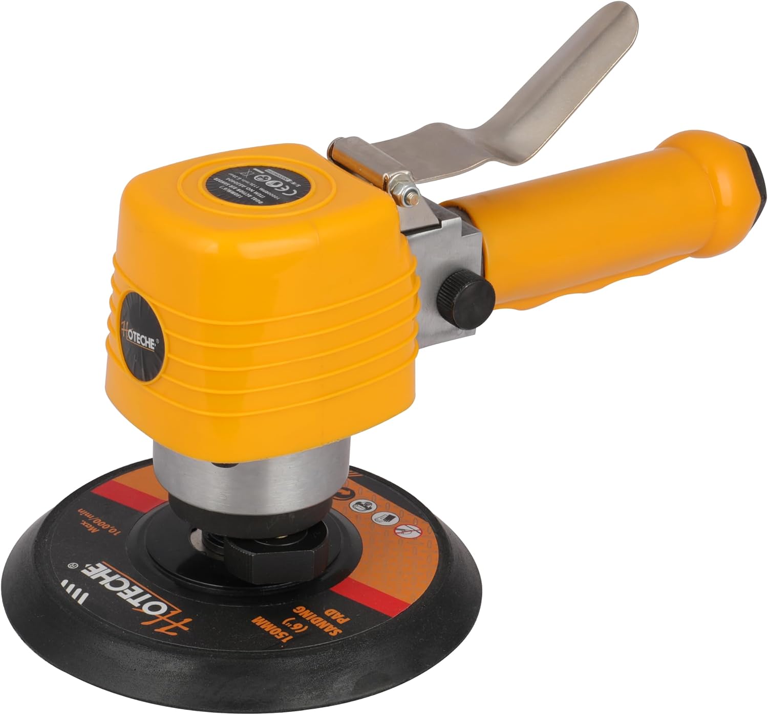 Hoteche 6 Inch Dual Action Air Sander, 10000 RPM Pneumatic Palm Sander with 3 Universal 1/4" Air Fittings, Aluminum Body, for Auto Body Work Woodworking and Metal Finishing