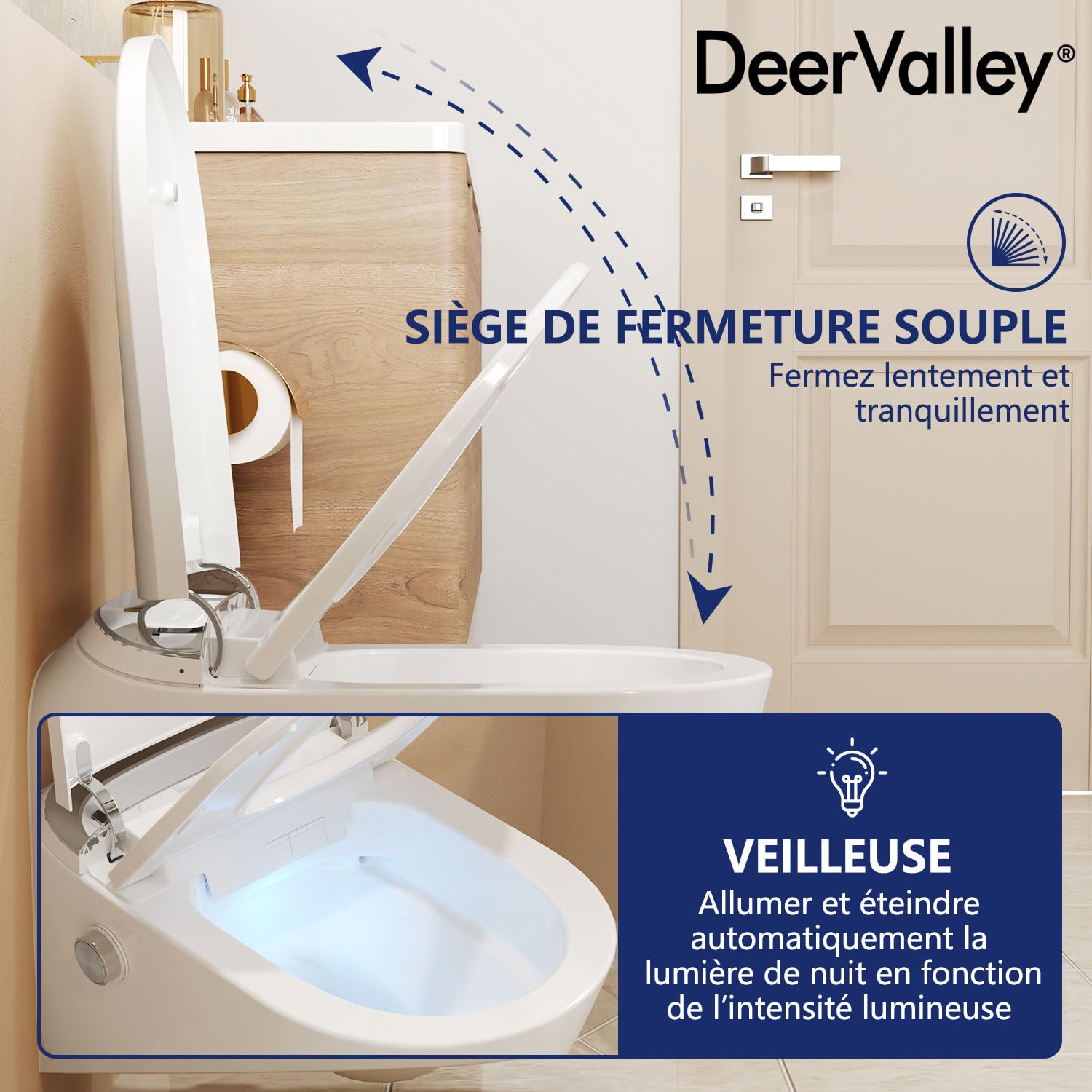 Toilette Japonaise Complète avec Fonction Bidet (Incluant Bâti-Support), Siège Chauffant, Buse Autonettoyante, Chasse d'Eau Automatique et Télécommande WC Intelligent Moderne avec Douche Intégrée
