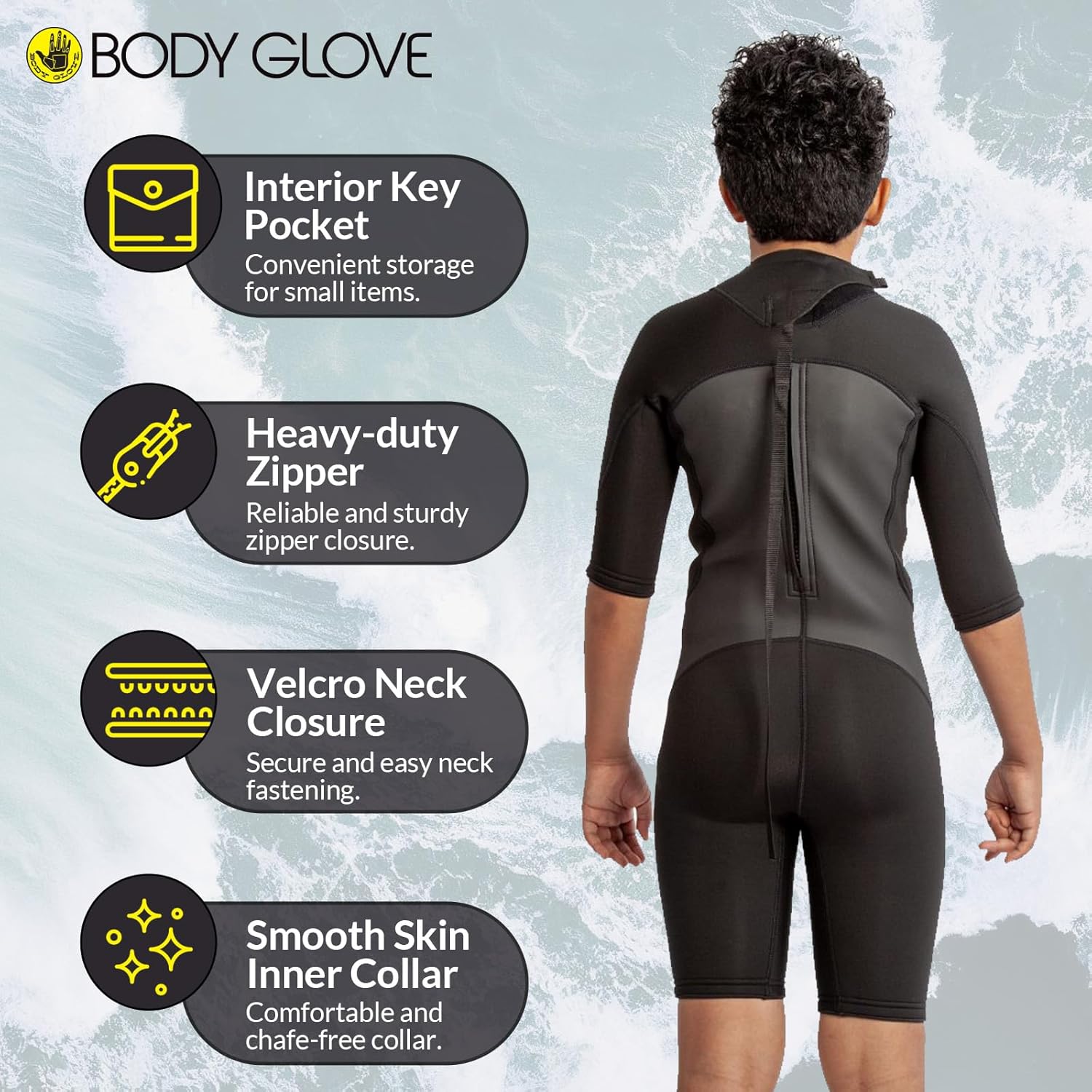 Body Glove Phoenix 2mm Kids Wetsuit for Boys Girls, Neoprene Back-Zip Short Sleeve Springsuit, Size (8-16), Keep Warm in Cold Water for Water Sports Swimming Surfing Snorkeling Diving
