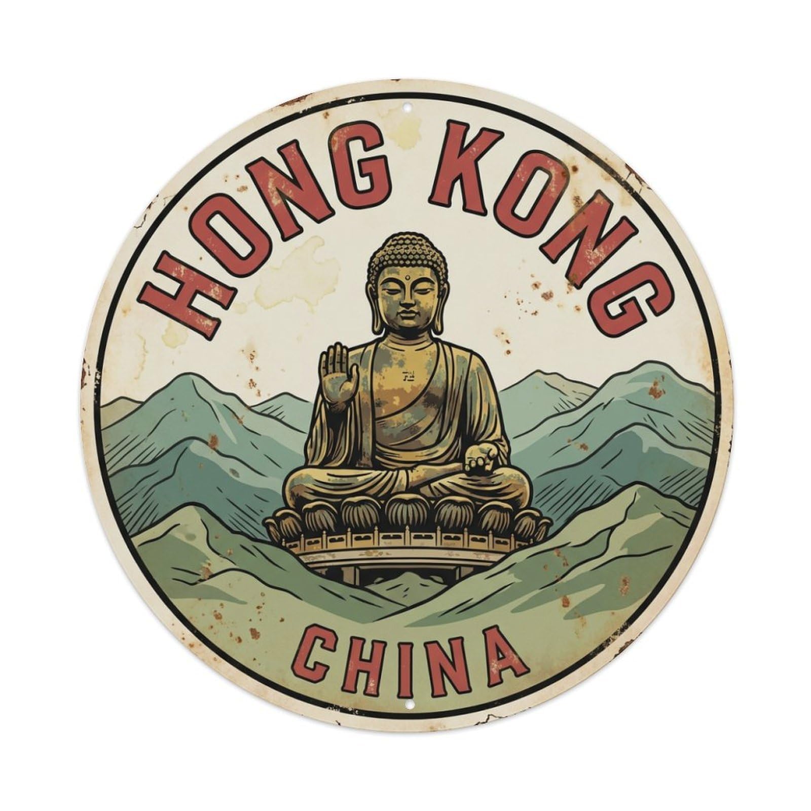 Vintage Travel Hong Kong China Vista Metal Tin Sign