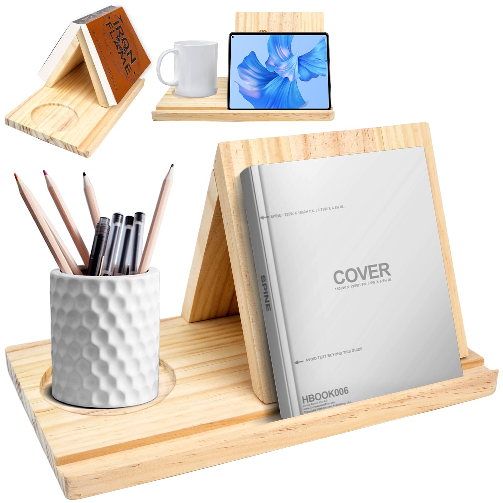 Soporte de Libro de estantería Triangular de Madera de Roble Macizo, Soporte para Libros para Reposar Páginas, Portátil, Regalos para Lectores, Profesores, Escritores.