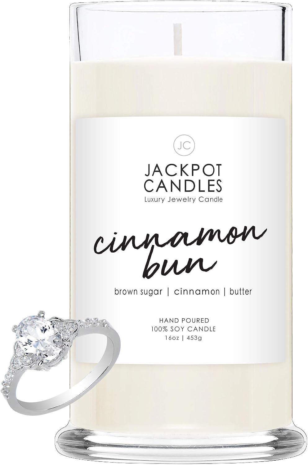 Cinnamon Bun Candle with Ring Inside 21oz Jar (Surprise Jewelry Valued at $15 to $5,000) Ring Size 8