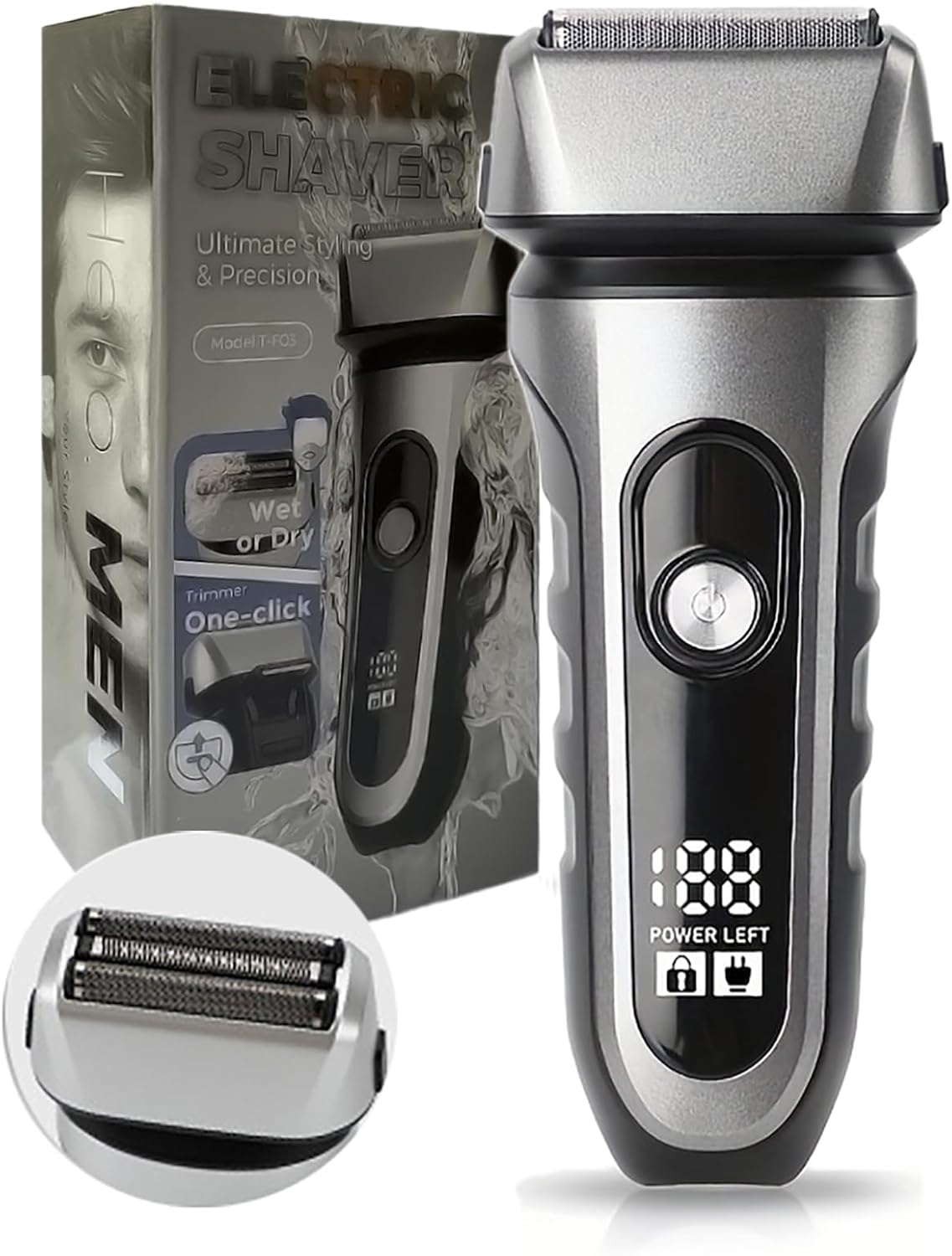 Electric Razor for Men, 2 Floating Blade LED Display Foil Face Shaver, Waterproof Wet & Dry Electric Razor for Smooth Skin with 60min Battery Runtime, USB-C Fast Rechargeable