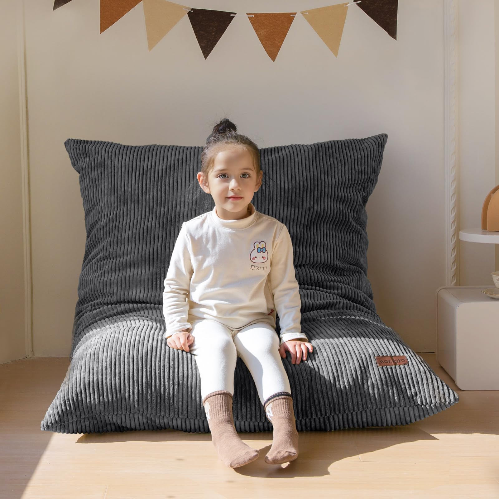 MAXYOYO 3 in 1 Kids Bean Bag Chair Bed, Convertible Chair Folds from Bean Bag to Lounger, Child Floor Sofa for Gaming, Reading, Floor Mattress with High-Density Foam Filling