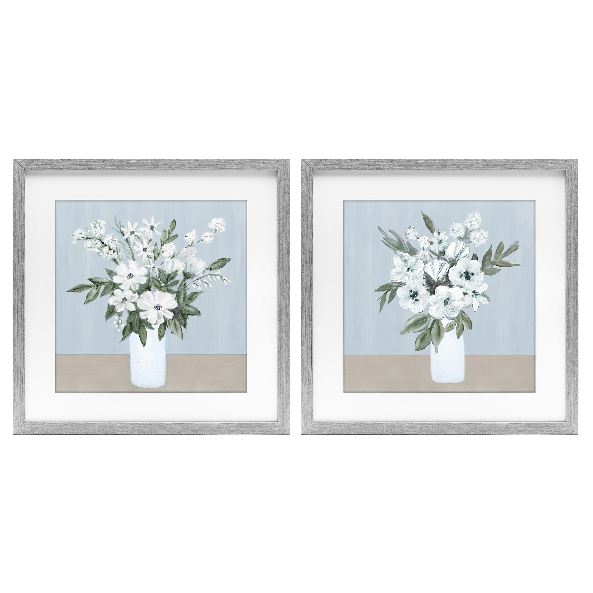 Stupell Industries 'Mixed White Blossoms', 2pc Framed Print Under Glass Set, Gray, 16 x 16 Inches, Easy to Hang and Sturdy, Made in USA, by Marilyn Dunlap