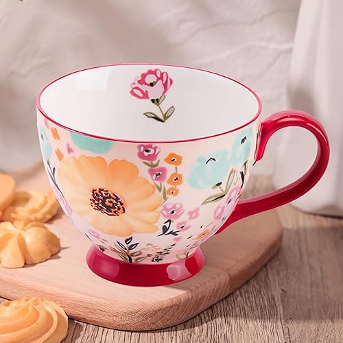 Miniatura 4 de Tazas de flores vintage  Taza de café grande de cerámica (13.5 onzas)  Bonita taza de cereales para desayuno, té y bebidas calientes  Taza de