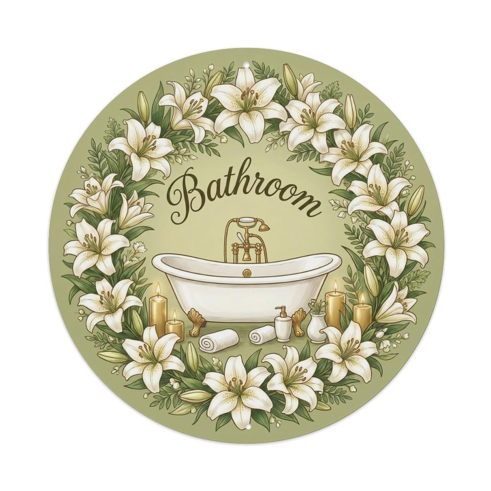 Yrnq Vintage Style Bathroom Lily Romantic Bathroom Decor Vintage Metal Tin Sign Plaque Wall Decor For Cafe, Club, Garden Round Metal Poster 8X8inch