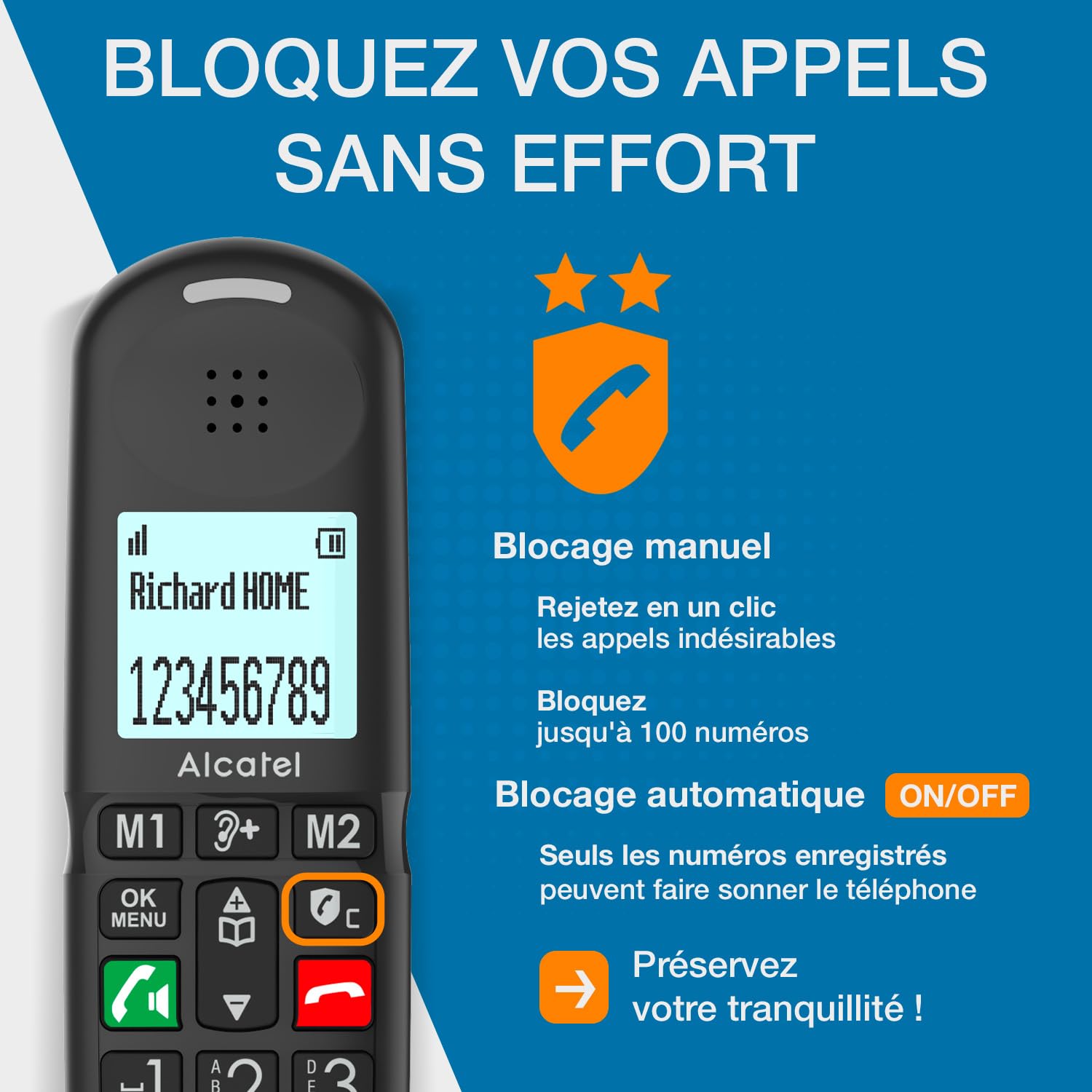 ALCATEL XL685 Voice Duo Téléphone Fixe sans Fil DECT Senior Format XL avec Répondeur, Grandes Touches, Noir