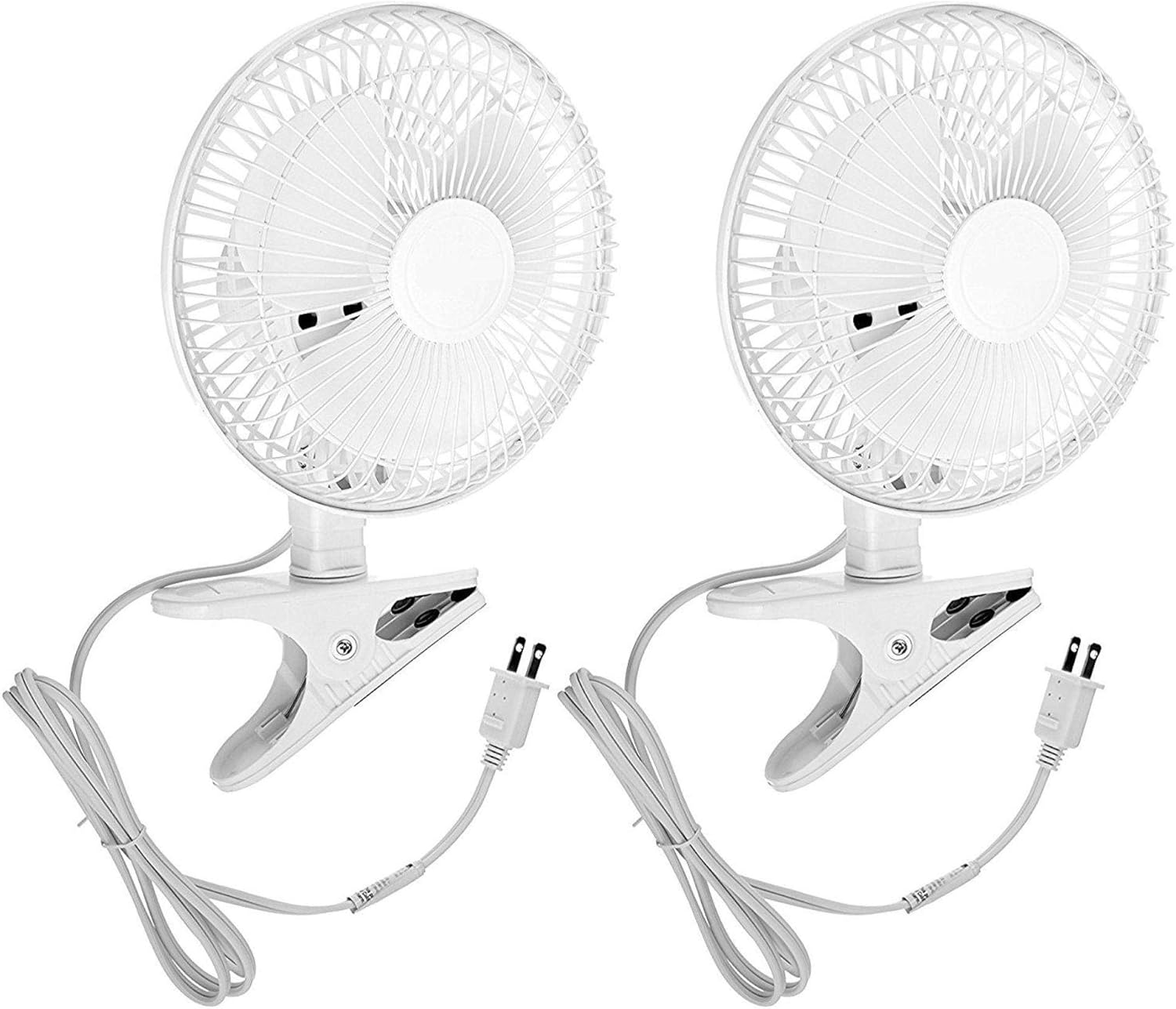 JOEY'Z 6 INCH - 2 Speed - Adjustable Tilt, Whisper Quiet Operation Clip-On-Fan with 5.5 Foot Cord and Steel Safety Grill (2, 6" Fan with 5 FT Cord)