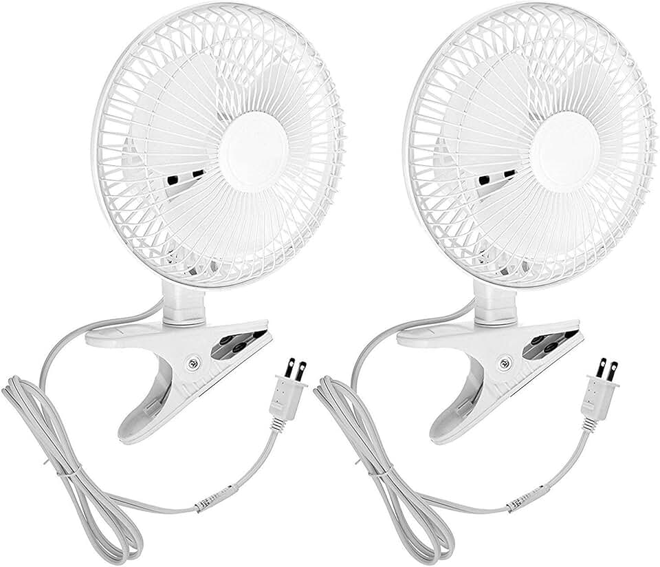 6 INCH - 2 Speed - Adjustable Tilt, Whisper Quiet Operation Clip-On-Fan with 5.5 Foot Cord and Steel Safety Grill (2, 6" Fan with