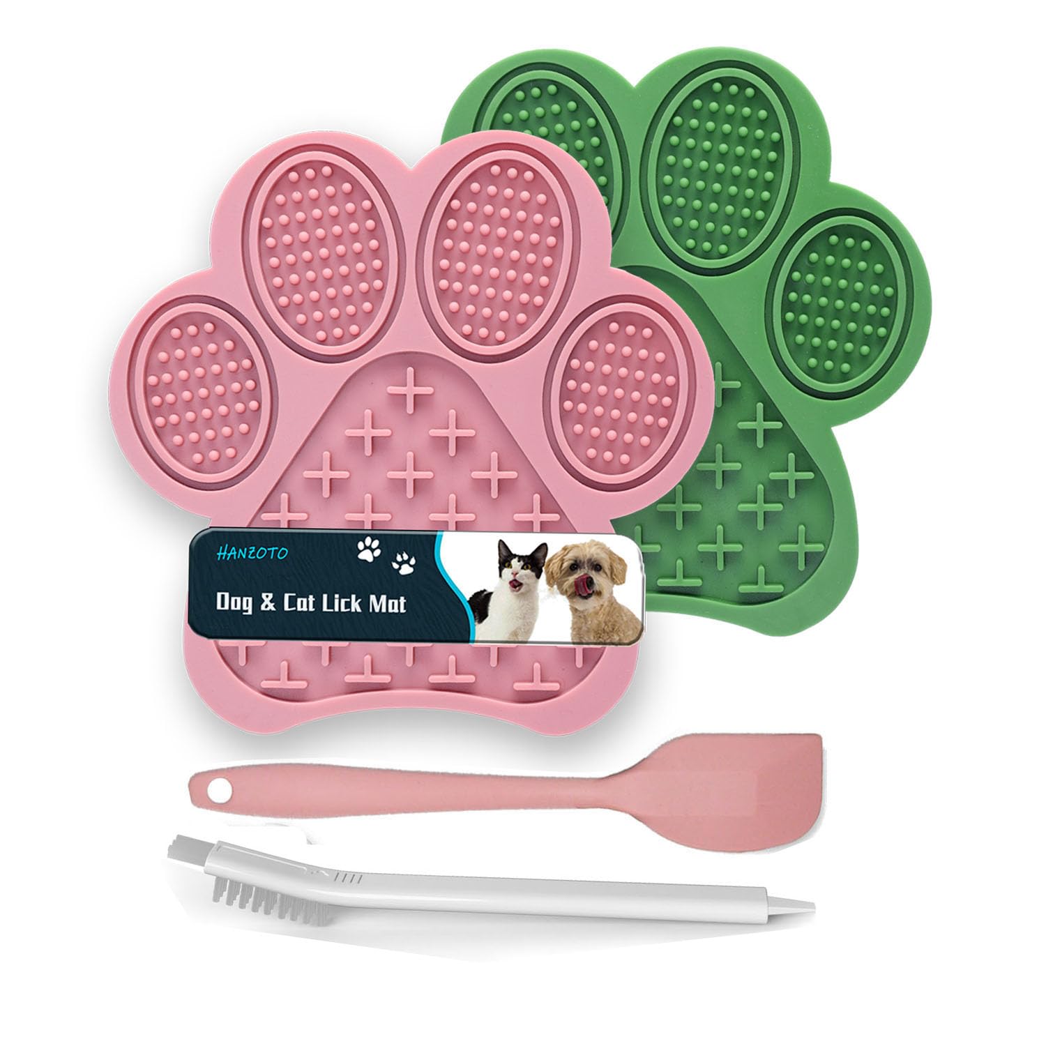 2-Pack Premium Lick Mats for Dogs & Cats | Slow Feeder mat with Suction Cups | Bathing, Grooming & Nail Trimming Aid | Food-Grade Non-Toxic Silicone (Pink & Green)