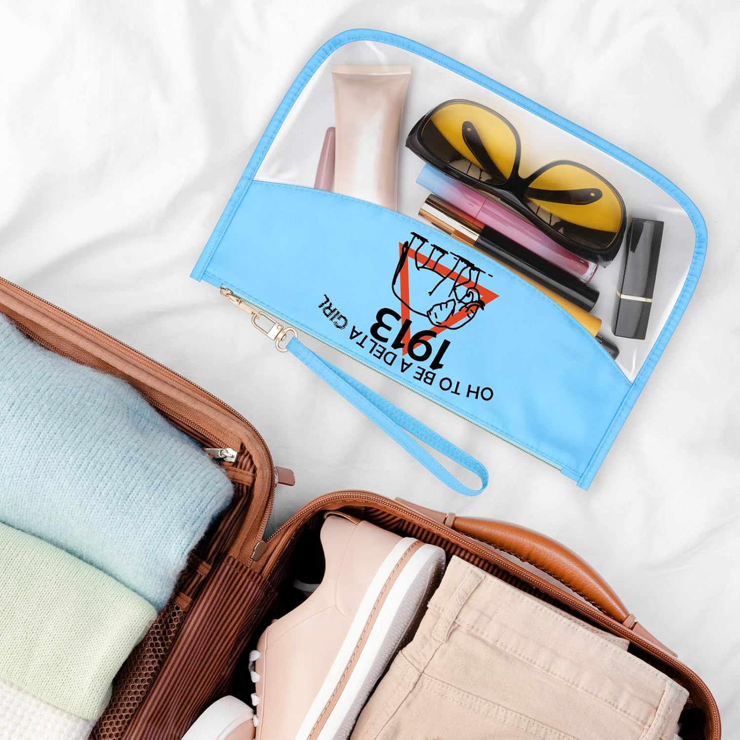 Sazuwu Delta Elephant Sorority Gifts for Women Blue Makeup Bag with Zipper Oh to Be a Delta Girl 1913 Sisterhood Cosmetic Travel Bag Organizer Friendship Birthday Gifts for Friends - Image 6