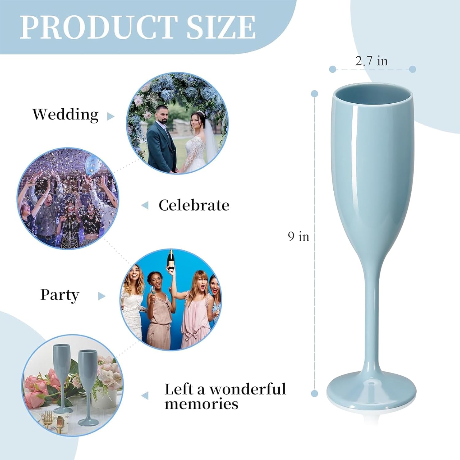 XUWAIDSGN Acrylic Champagne Flutes Toasting Glasses Unbreakable Mimosa Bar Reusable Wine Glasses Vintage Champagne Flutes Stemmed Drinking Cups 5.4 OZ for Christmas Birthday (24, Blue) - Image 2