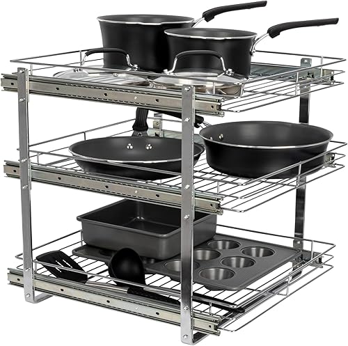 Vista 119 de Household Essentials Glidez - Organizador multiusos de acero cromado extraíble y deslizante para utensilios de cocina y utensilios para hornear