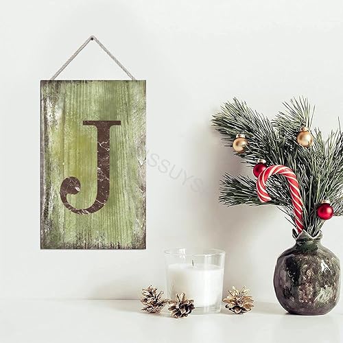 Vista 173 de Letrero colgante de madera con letra J, letrero de madera para decoración del hogar, 26 letras del alfabeto de metal, placa de madera, decoración