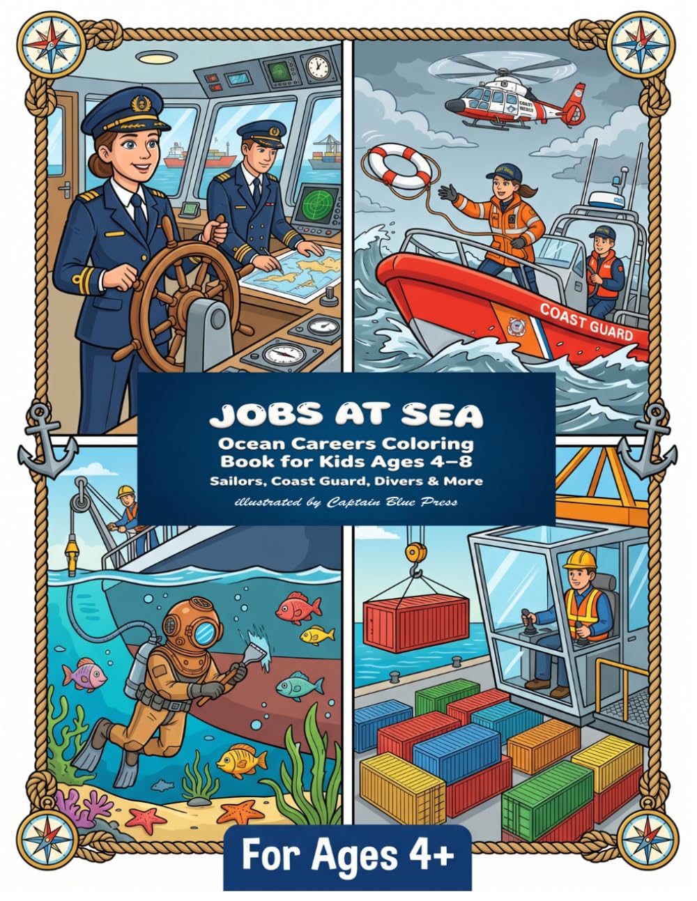 Jobs at Sea: A Maritime Coloring Book: Ocean Careers Coloring Book for Kids Ages 4–8 | Sailors, Coast Guard, Divers & More (Jobs Around the World)