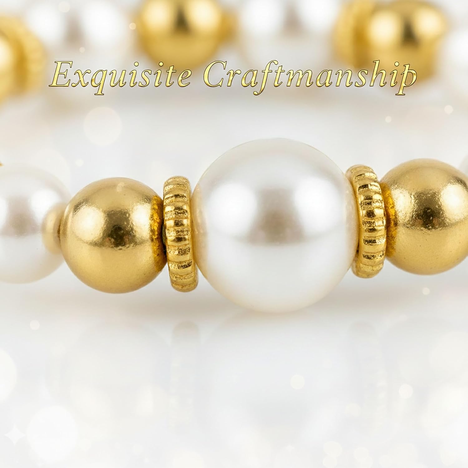 8pcs Faux Pearl Bracelets for Women, Stackable Stretchy Bridal Jewelry Set, Elastic Layered Bracelets for Wedding Bridesmaid Party Prom Christmas - Image 3