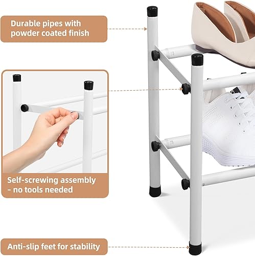 Miniatura 6 de STORAGE MANIAC Zapatero expandible, 8 pares de zapateros pequeños apilables, organizador de zapatos ajustable de metal para armario, entrada,