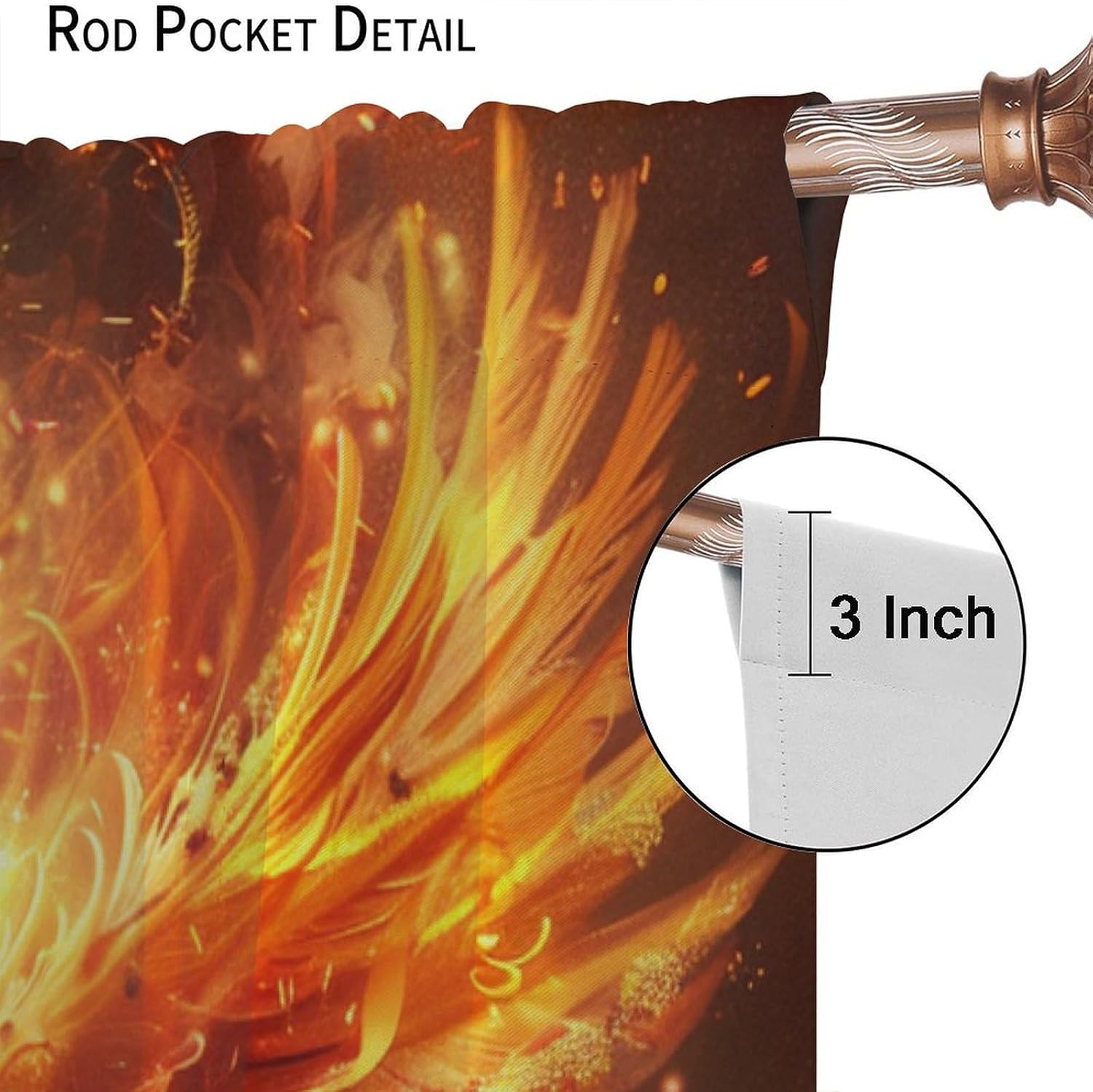 Fire Burning Rising Phoenix Blackout Curtains for Bedroom Living Room, Psychedelic Bird Cool Animal Theme Thermal Insulated Room Darkening Curtain - 42" W x 45" L