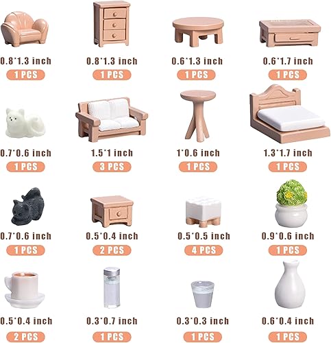 Miniatura 3 de Juego de 23 piezas de decoración de muebles de casa de muñecas, accesorios de bricolaje, incluyendo comedor, sentado, sala de estar, dormitorio,