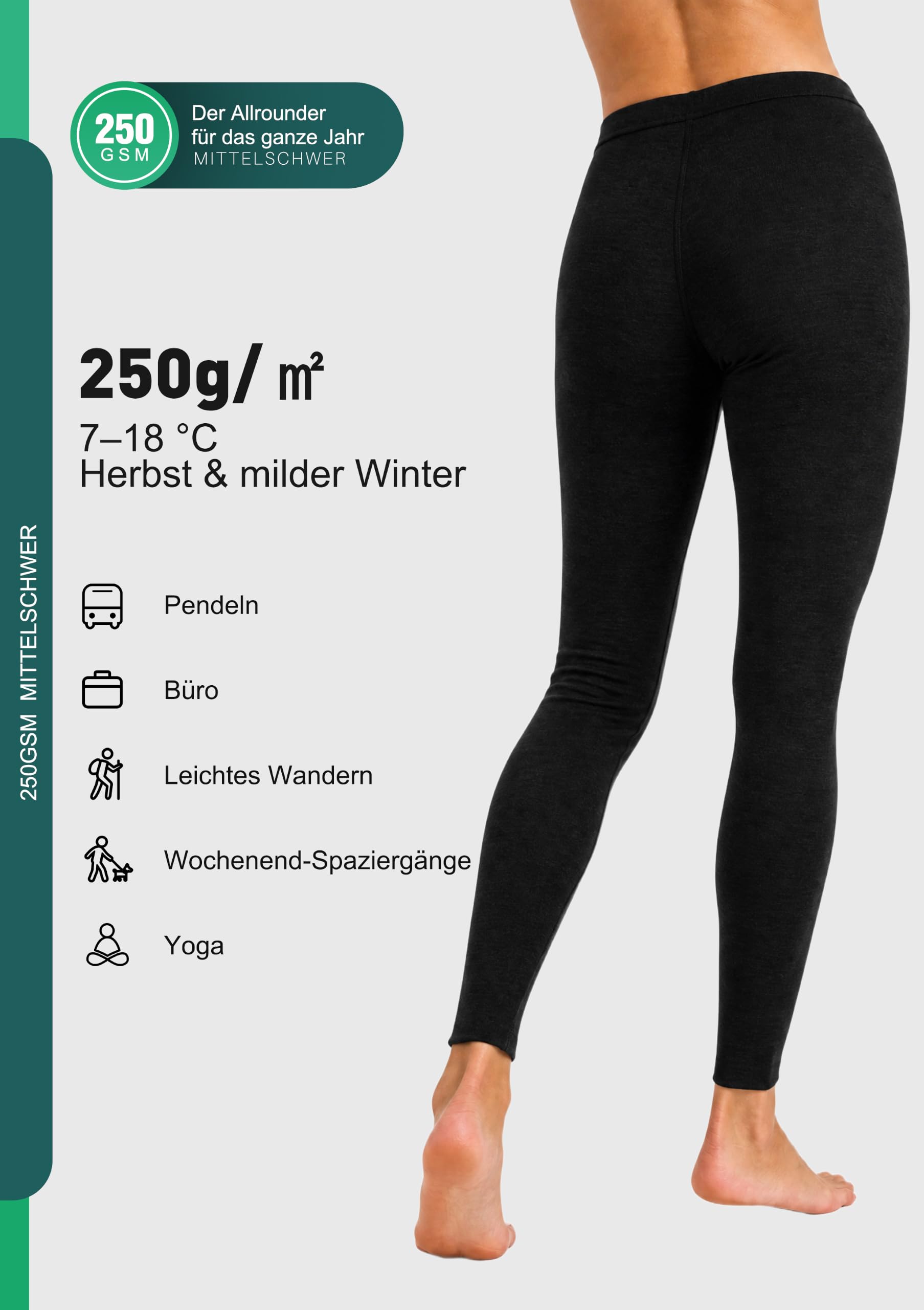 Merino Blend Leggings Damen Thermo Unterwäsche Lange Unterhose