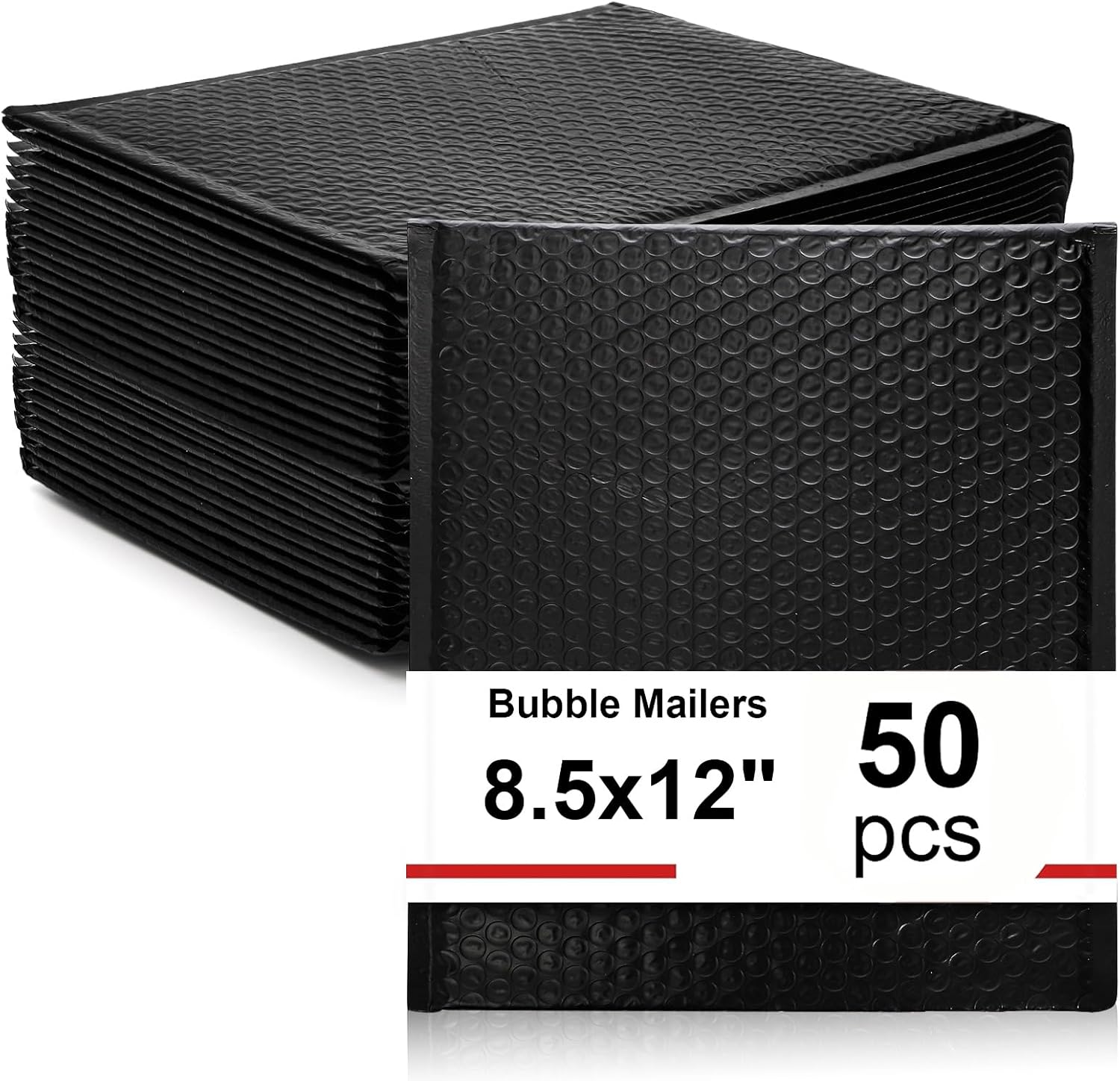 Nicunom 50 Pack Bubble Mailers 8.5 x 12", Usable Size 8.5 x 11" Self Seal Padded Envelopes Opaque Poly Wrap Bubble Bags Waterproof Shipping Bags for Small Busines Mailing Packaging, Black