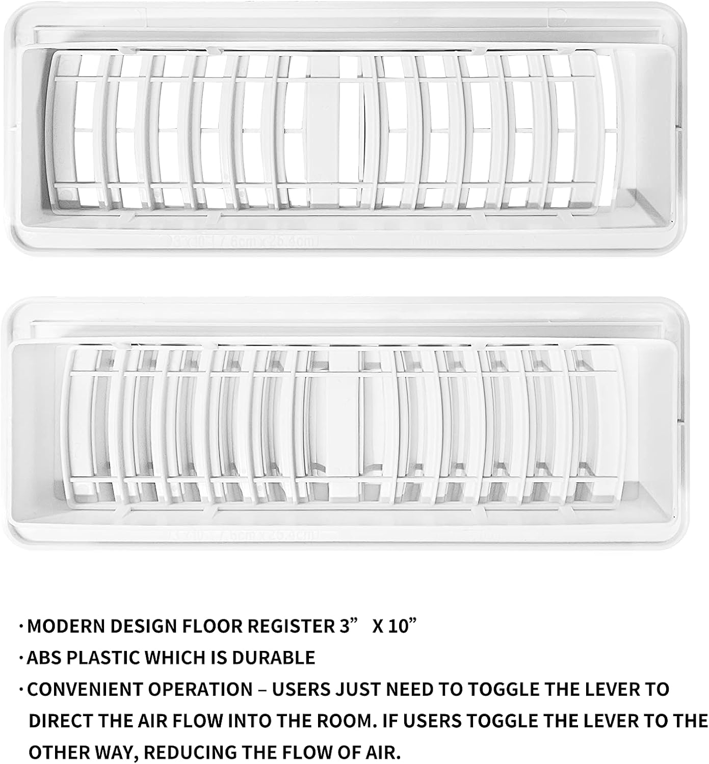 Tech Drive Decorative Floor Grille Vent Cover, Suitable for 3 Inch x 10 Inch Vent, HVAC Exhaust Ventilation and Home Decor, Easy Adjust air Supply Lever, White Plastic