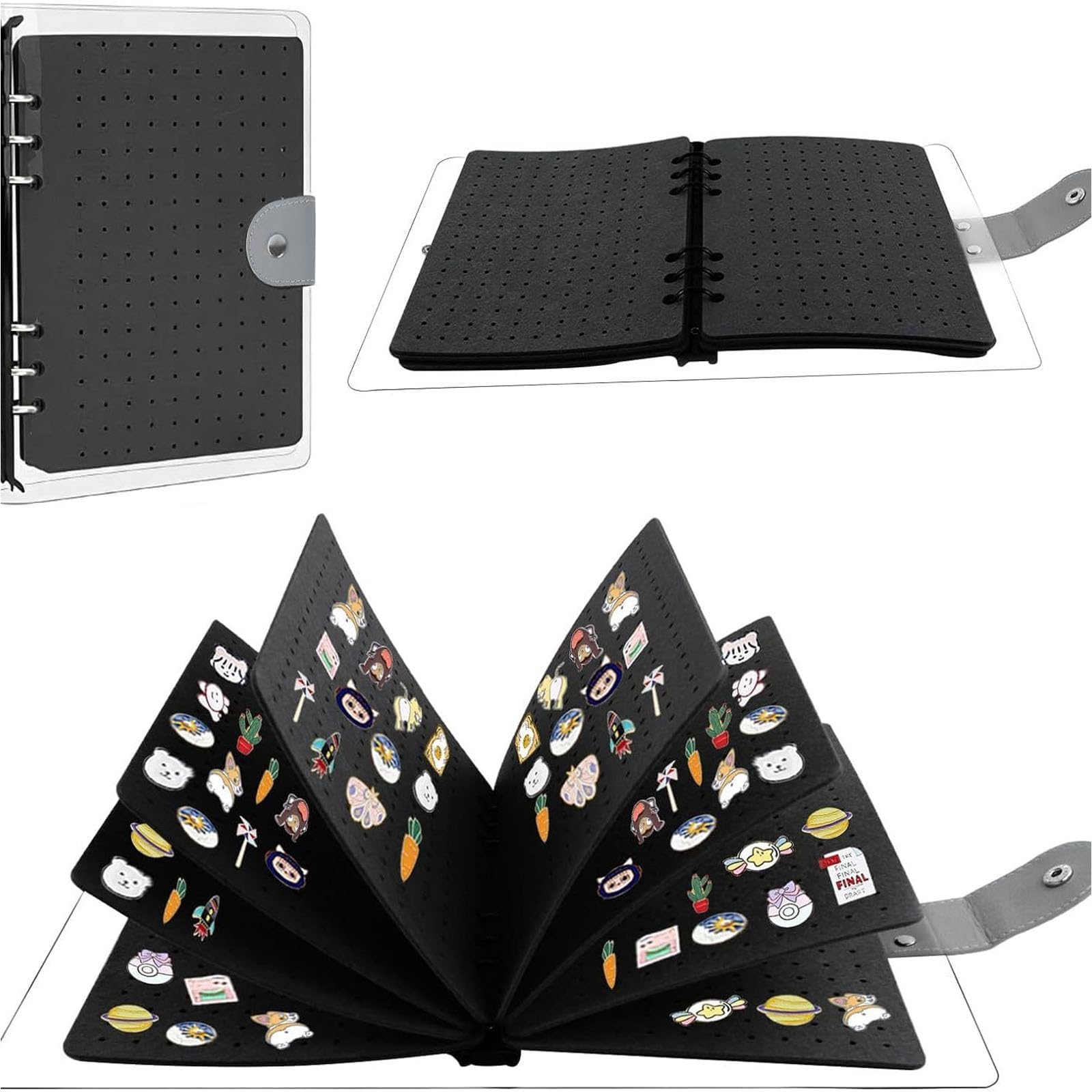 Pin Badge Display Book, Enamel Pin Display Pages for Store 350+ Pins, Waterproof Brooch Collection Storage Holder, Page-flip Brooch Pin Display Organizer Display Storage (Black)