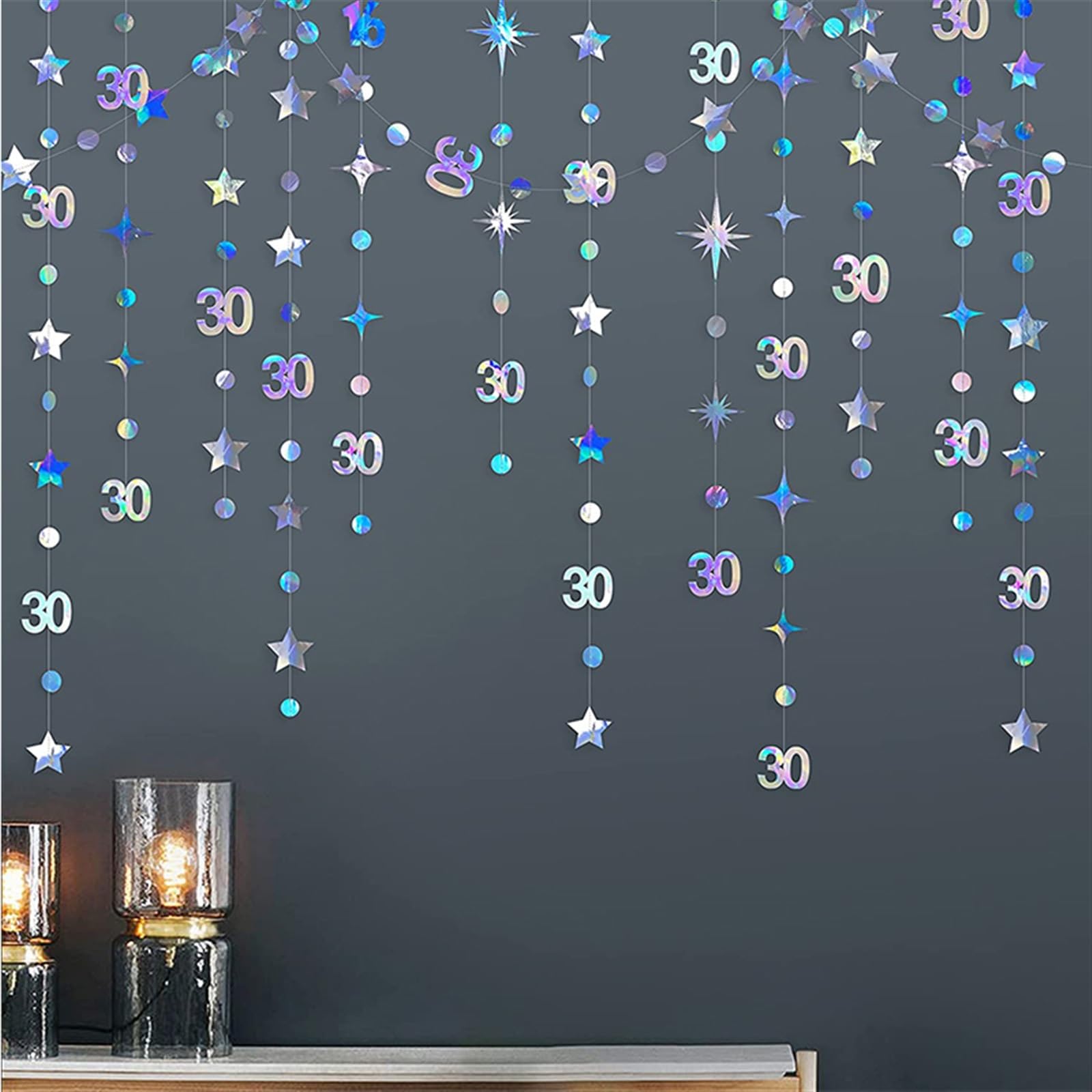 Ghirlanda Iridescente 16° Compleanno Con Numero 16 E Stelle, 4 Metri, Per Decorazioni Sweet Sixteen E Feste
