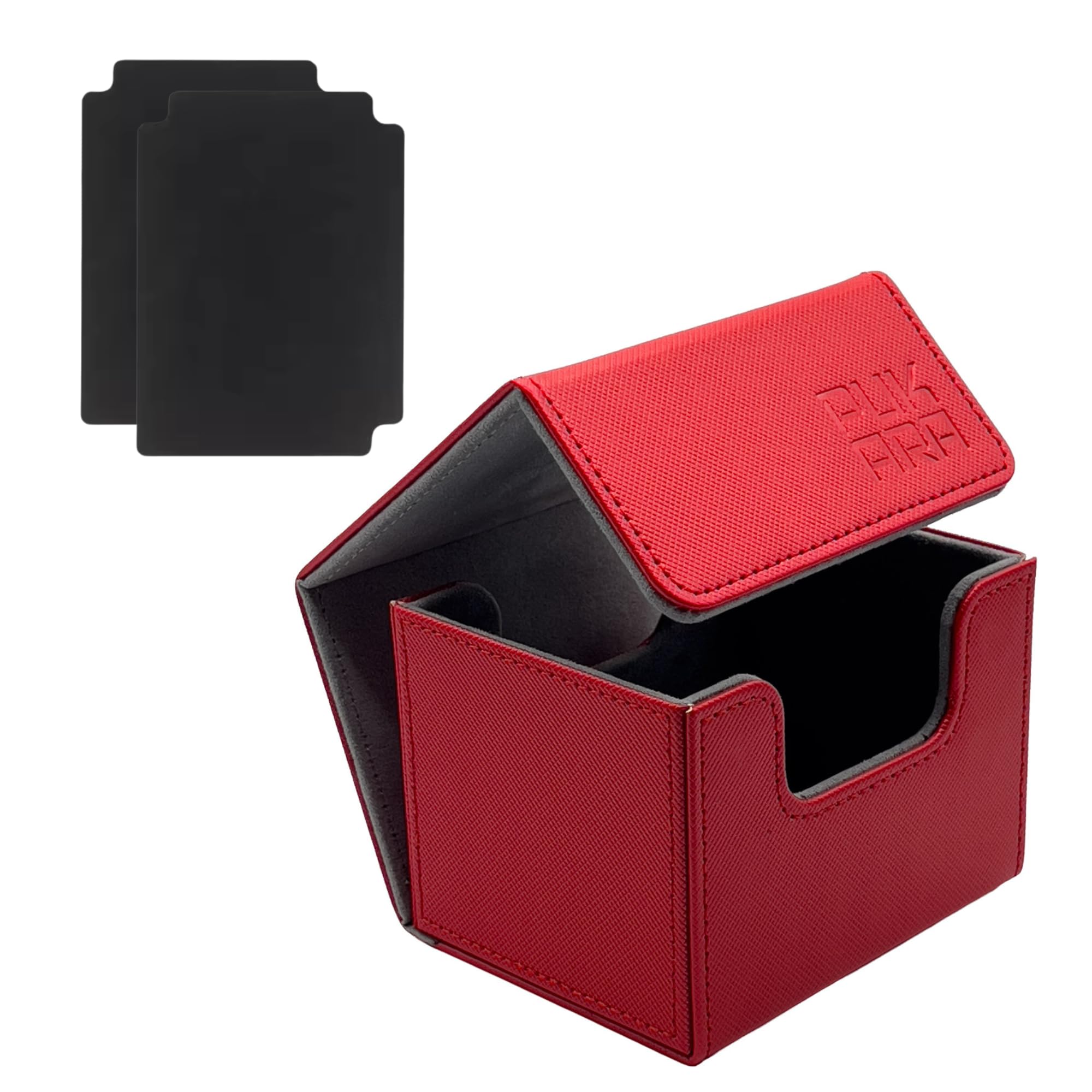 PUKARA Horizontal Card Deck Box for TCG, MTG, PTCG. Card Storage with Magnetic Closure, Premium PU Leather, Includes 2 Dividers (Red and Grey)