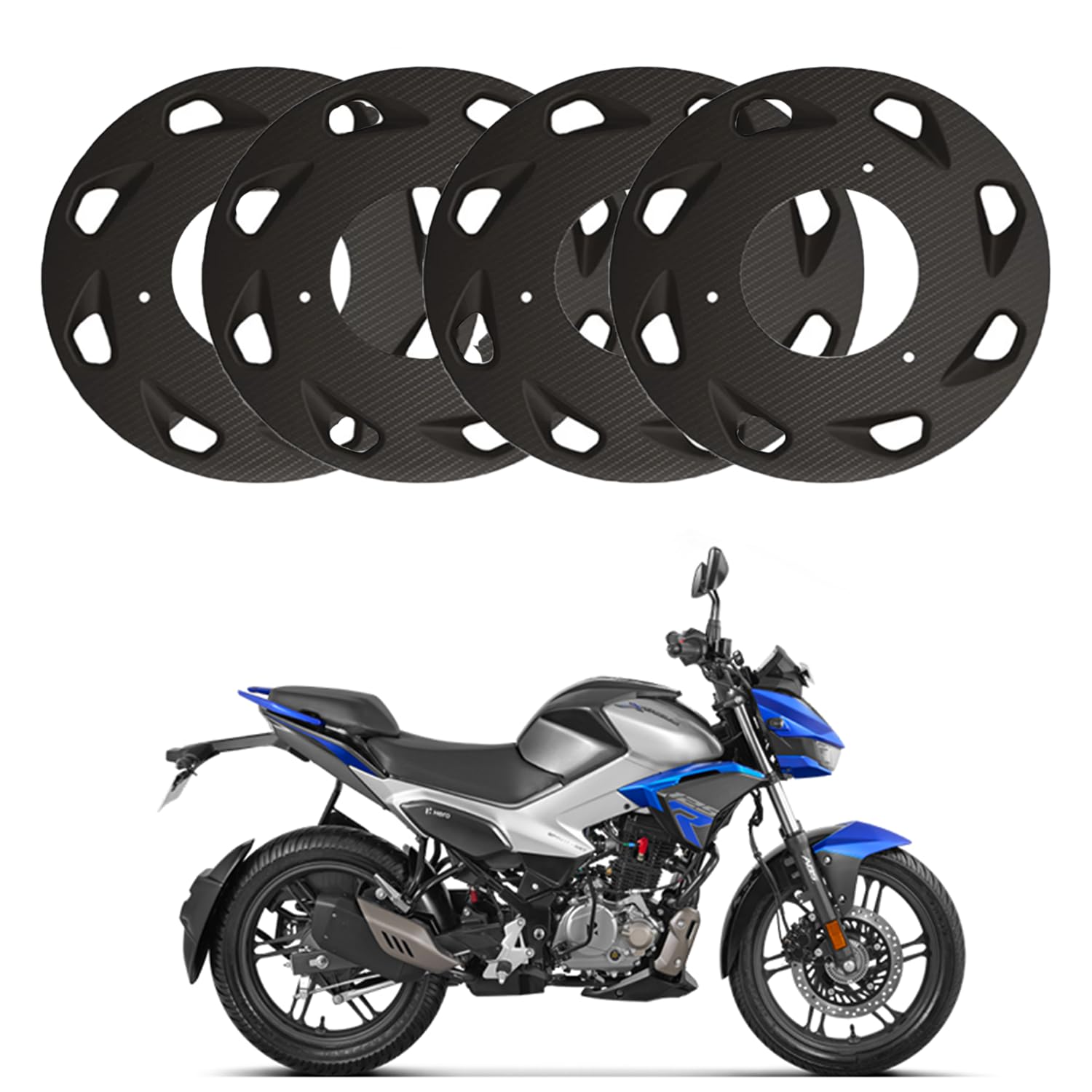 Carbon Finish Wind Design Front/Rear Pro Disc Wheel Cover 17 Inch Fairing Kit for Hero Xtreme & All Universal Bikes-image-9