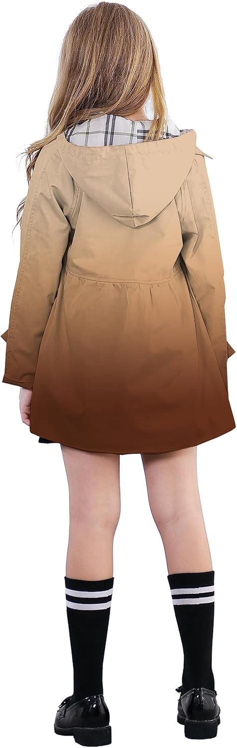 Betusline Girl's Single Breasted Trench Coat Hooded Dress Coat Outerwear, 2-14 Years
