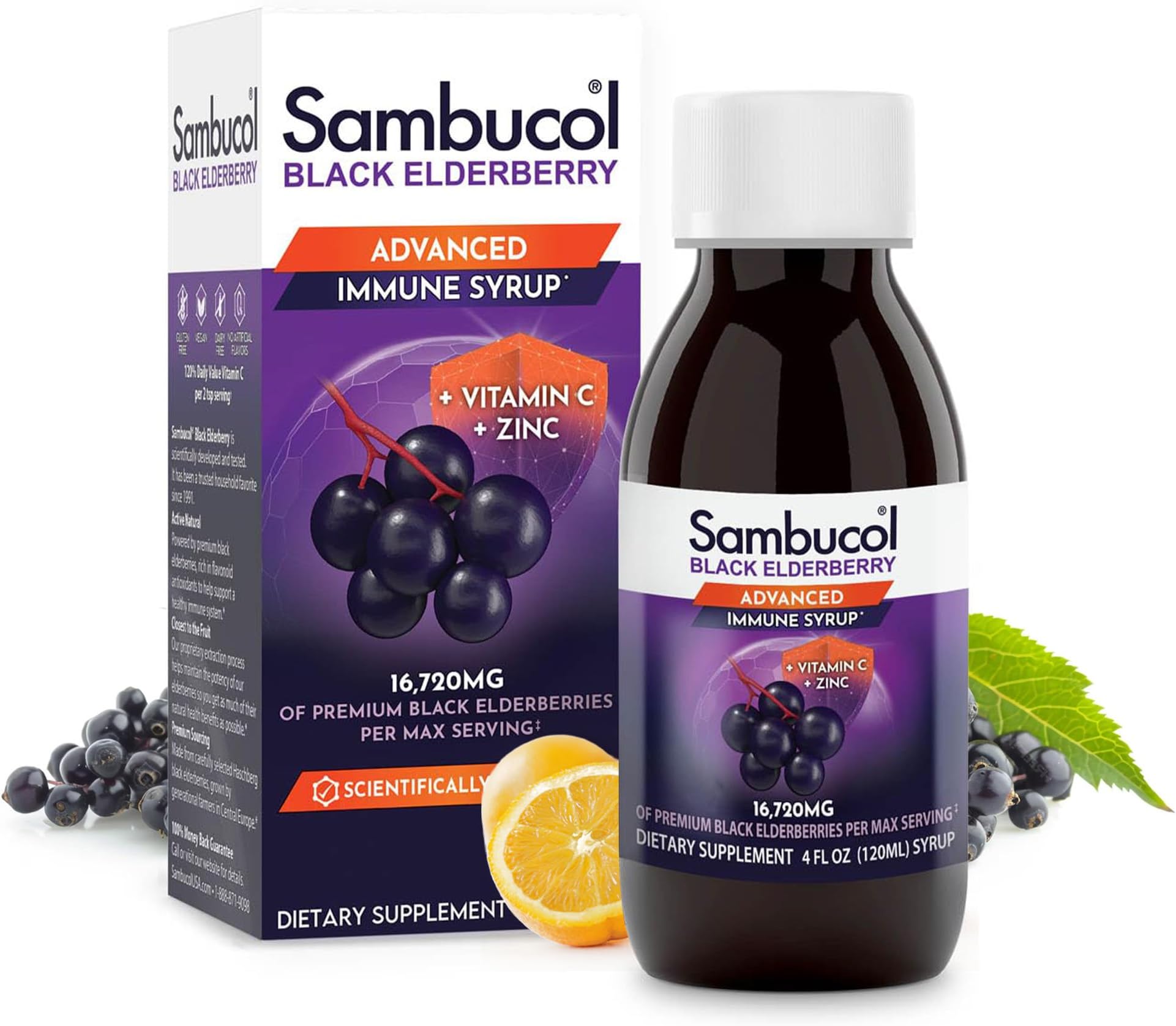 Black Elderberry Syrup Original Formula for Immune Support, High Antioxidant Sambucus Elderberry Supplement for Adults and Kids Ages 4+, Gluten Free, Vegan, Kosher Certified, 4 Fl Oz