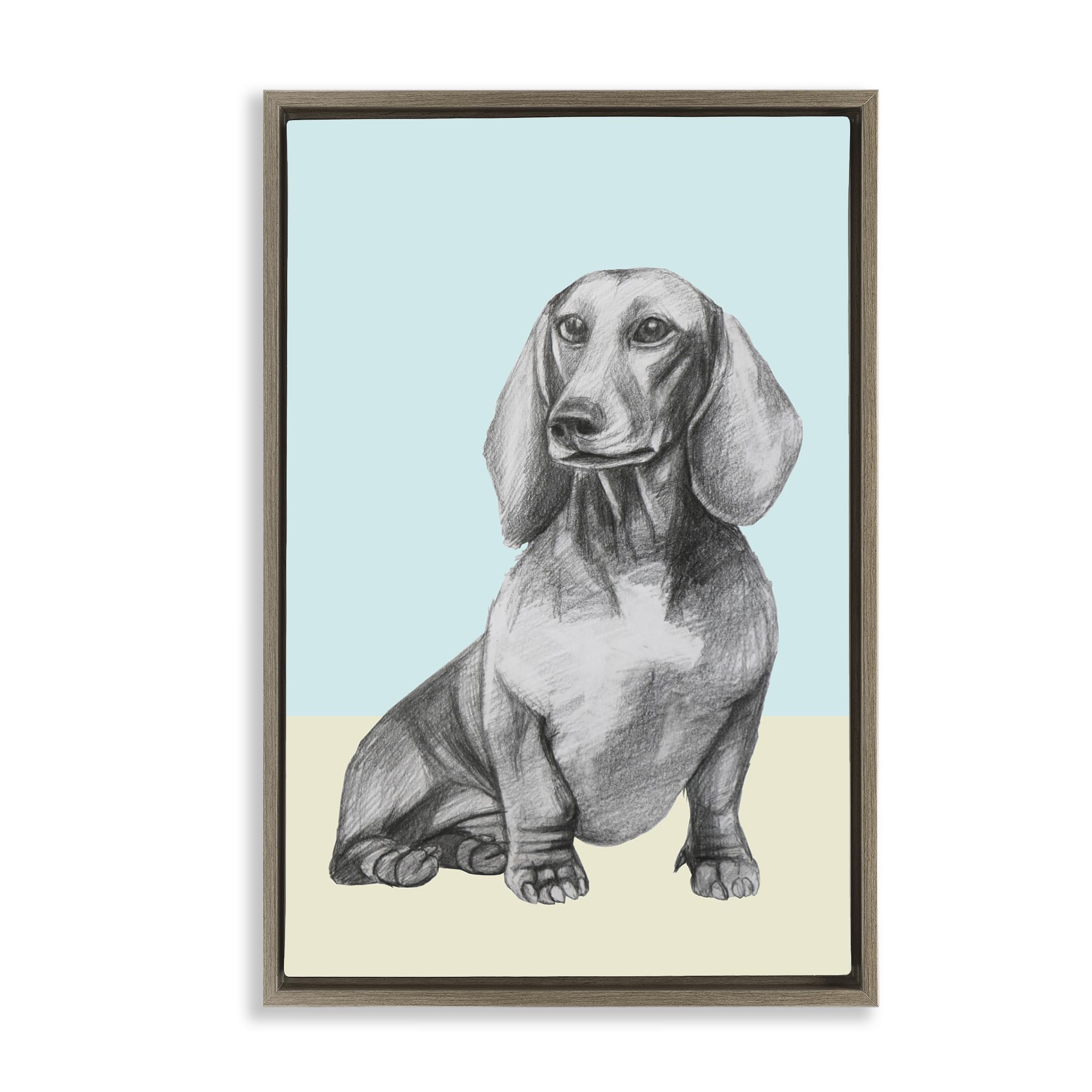 Stupell Industries Montalcino Elm (Textured) 'Sitting Dachshund Sketch'| Floating Frame Canvas Art