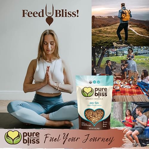 Miniatura 6 de Pure Bliss Granola orgánica (almendra de vainilla francesa) sin gluten, sin OMG, aperitivo natural saludable de mejor sabor, delicioso cereal de