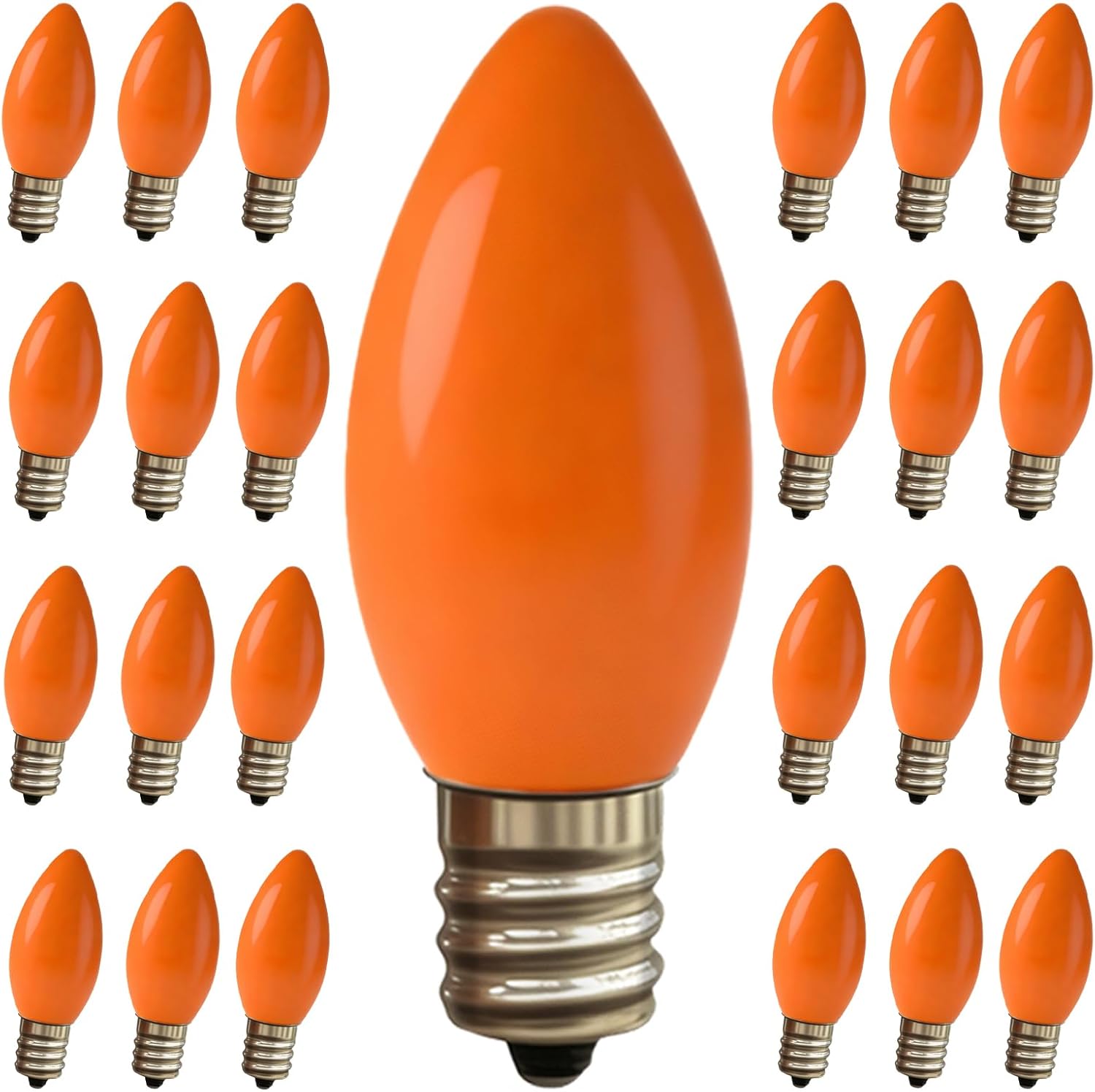 25 Pack Christmas LED Light Bulb,C9 Plastic Orange LED Bulbs for Christmas Decoration Light,C9/E17 Candelabra Base 0.6 Watt Great for Outdoor Indoor Night Lights Holiday Halloween Xmas Decor