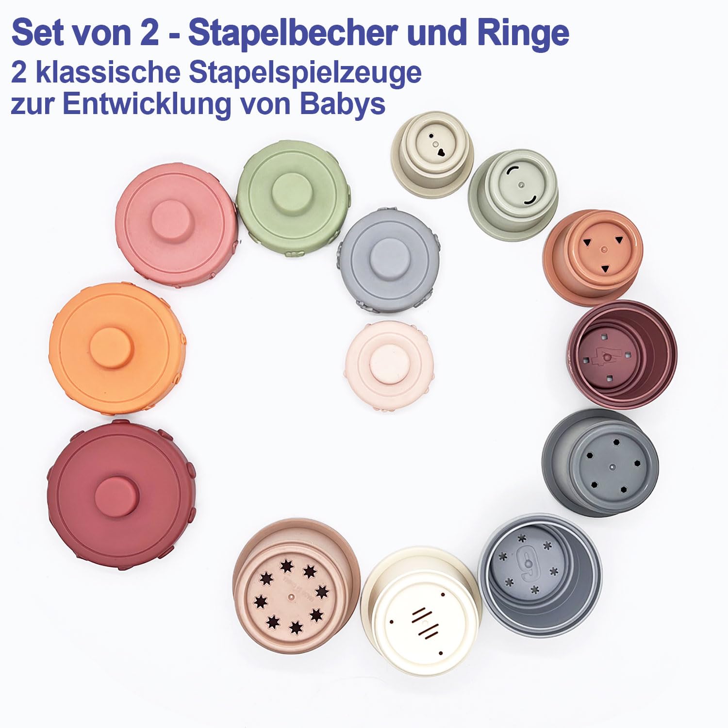 Baby Stapelturm Aus Weichem Silikon - 6 Tier-Bausteine Mit Quietscheffekt, Montessori Spielzeug Ab 1 Jahr