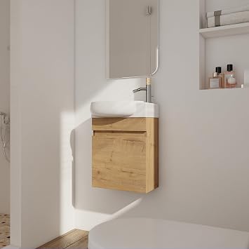16.8" Floating Bathroom Vanity with Sink Combo, Wall Mounted Cabinet Set with Soft Close Door for Small Bathroom, Single Sink Bathroom Vanity Imitative Oak