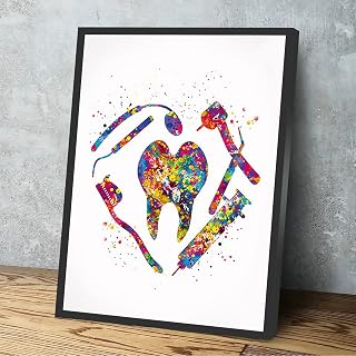 Dental Clinic Office Decor,Dental Art Watercolor Print Tooth Fairy Dentist Poster Teeth Anatomy Stomatology Decor Clinic Wall Decor Medical Art Dental Office Art,12x16 Inch Framed Wall Art
