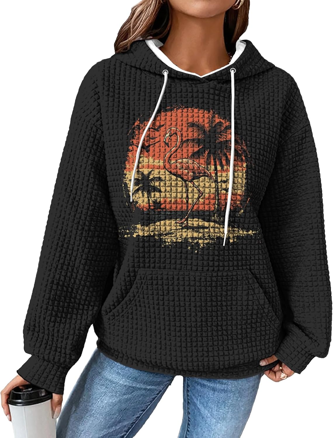 Casual Oversized Sweatshirt for Women Fashion Black Color Basic Plus Size Winter Lo...