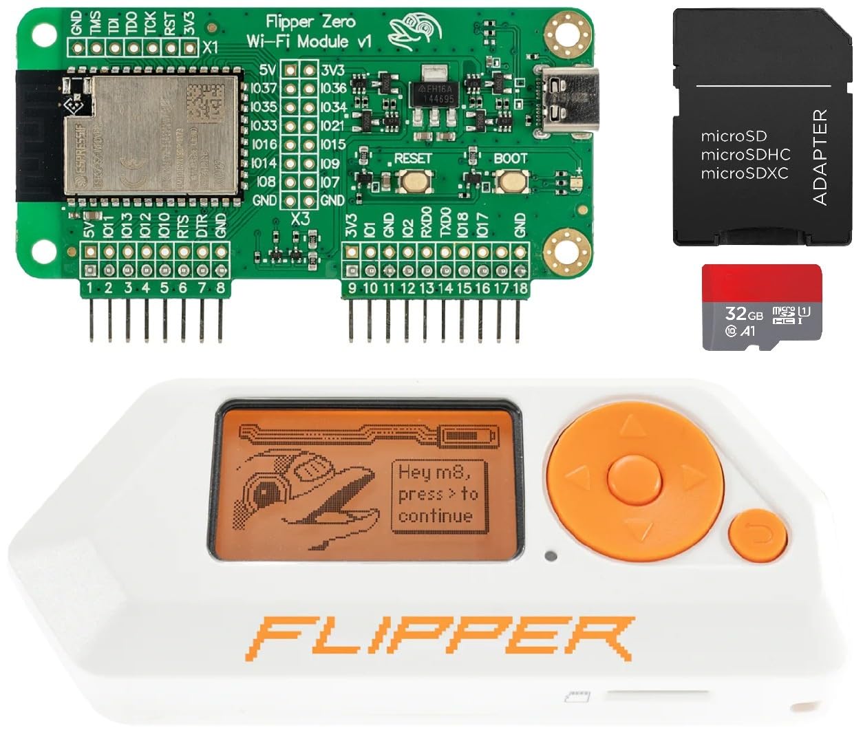 Kit WiFi Flipper Zero - Flipper Zero | Tarjeta de Desarrollo WiFi | Tarjeta MicroSD de 32GB | Adaptador MicroSD a SD